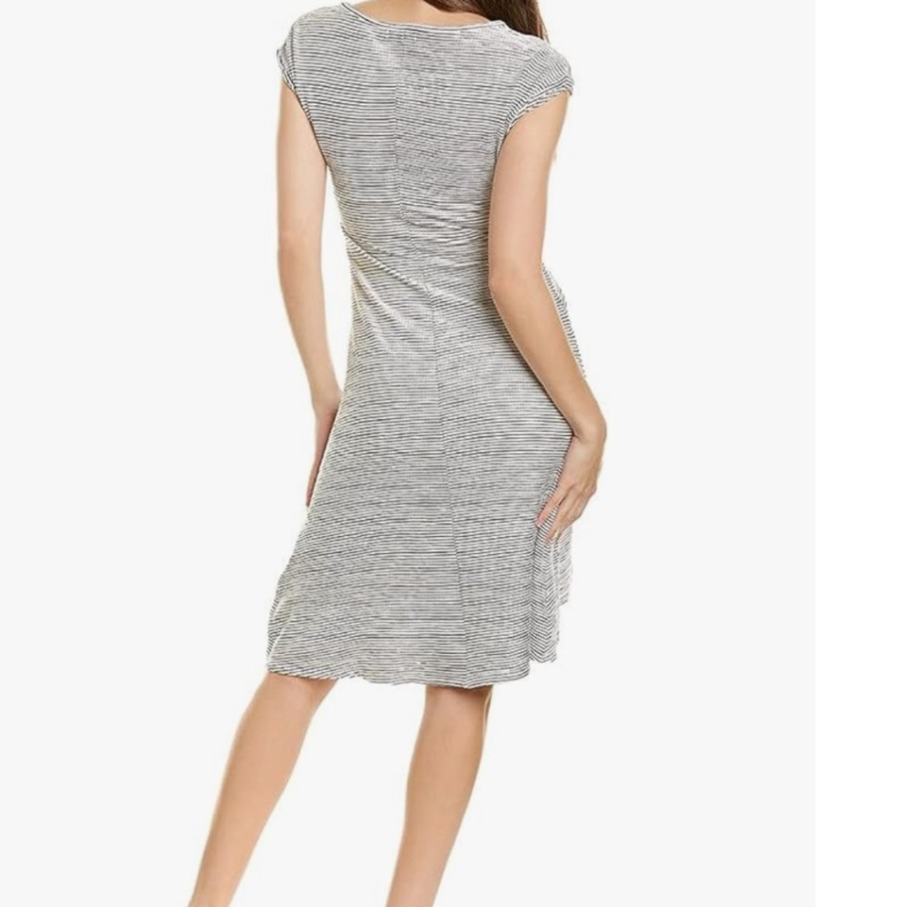 Max Studio Black/White Stripe Textured Twist Knot Hi Lo Dress L EUC - Picture 2 of 14